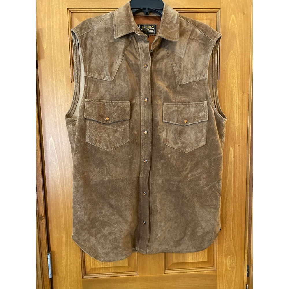 Eddie Bauer Leather Vest Womens Medium Pearl Snaps Vtg Western Equestrian